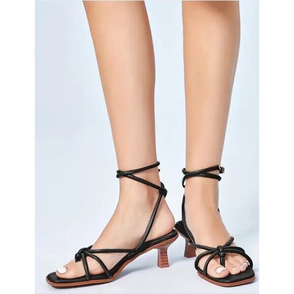 coutgo women's strappy heels sandals le strap kitten heels Summer Shoes Black - Picture 2 of 15